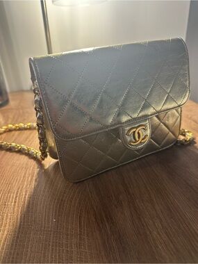 Vintage CHANEL Metallic Gold Quilted Mini Shoulder Bag